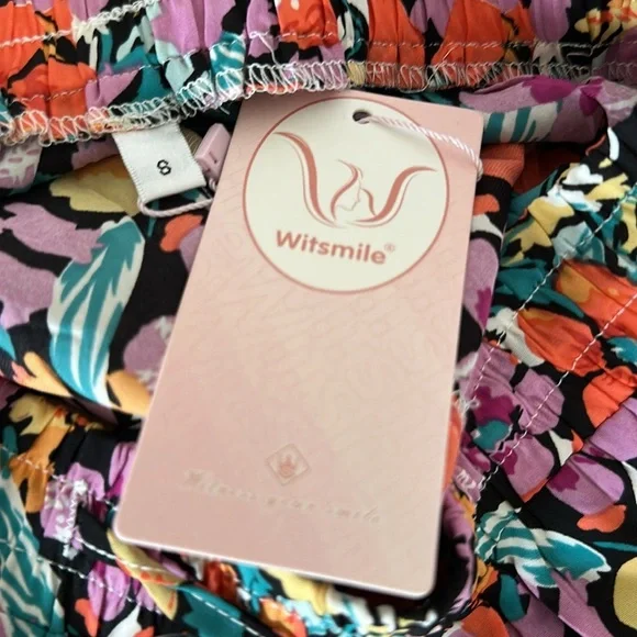 WITSMILE Floral Pleated Midi Skirt Elastic Waist A-Line with Pockets - Picture 7 of 8